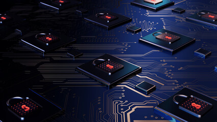 Aufkleber - Technology background security concept/Cyber security concept.  Illustrates cyber data security or information privacy idea in mother server is processing the data