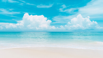 beautiful tropical beach with blue sky and white clouds abstract texture background. copy space of s