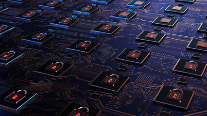 Aufkleber - Technology background security concept/Cyber security concept.  Illustrates cyber data security or information privacy idea in mother server is processing the data