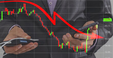 Businessman Hand Making A Decrease Chart. Concept Of Economic Downturn. Global Financial Crisis