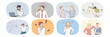 Set of confused diverse people with question mark wonder about problem solution. Collection of persons frustrated about issue solving look for answer. Dilemma concept. Vector illustration. 