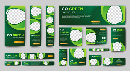 Poster - Green banner design web template Set, Horizontal header web banner. Modern Gradient green cover header background for website design, Social Media Cover ads banner, flyer, invitation card