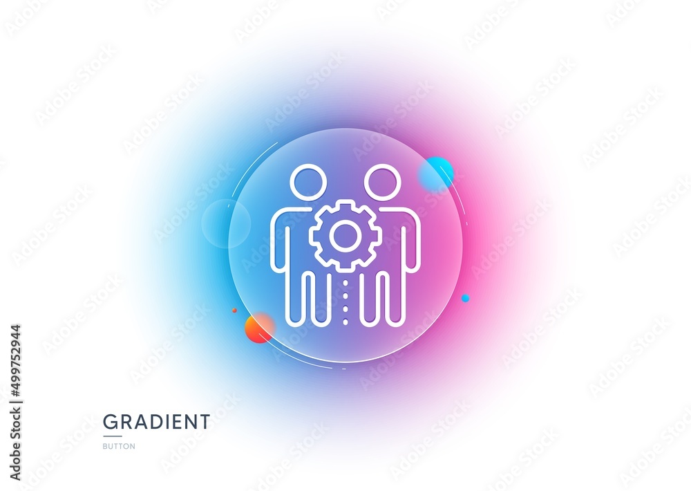 Employees teamwork line icon. Gradient blur button with glassmorphism ...