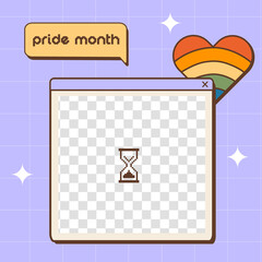 Fototapete - Vaporwave retro futuristic lofi social media post for LGBTQI Pride Month. 80s 90s aesthetic square backgrounds with old computer dialog window and rainbow colored heart. Vector illustration.