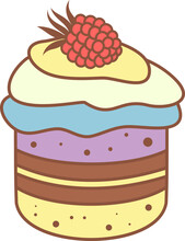 Sweet And Sugary Cake With Berry On Top As Dessert Vector Illustration