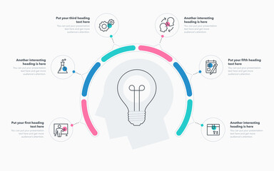 Aufkleber - Innovation process template with six colorful steps. Easy to use for your website or presentation.