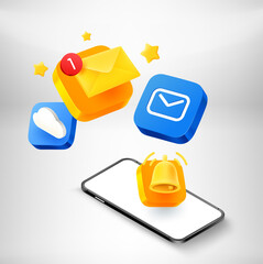 Poster - Internet mailing via modern mobile phone. 3d vector illustration