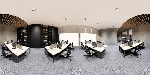 Wall Mural - 3d illustration spherical 360 vr degrees, a seamless panorama of the room and office. interior design 3D rendering.reception in a modern panoramic office