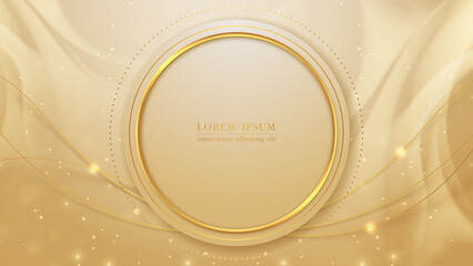 Wall Mural - Luxury trendy background with golden circle and glitter gold line. Vector illustration