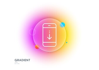 Poster - Scroll down phone line icon. Gradient blur button with glassmorphism. Scrolling screen sign. Swipe page. Transparent glass design. Scroll down line icon. Vector