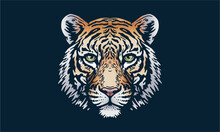 Bengal Tiger On Dark Background, Vector, Illustration Logo, Sign, Emblem.