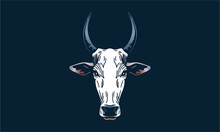 Indian Cow On Dark Background, Vector, Illustration Logo, Sign, Emblem.