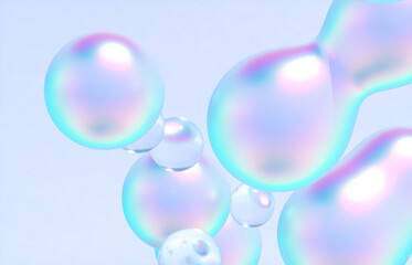 Aufkleber - Abstract 3d art background. Holographic floating liquid blobs, soap bubbles, metaballs.