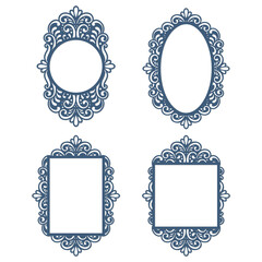 Wall Mural - Lace frames set, Photo frames templates, cut decor elements isolated, vector.