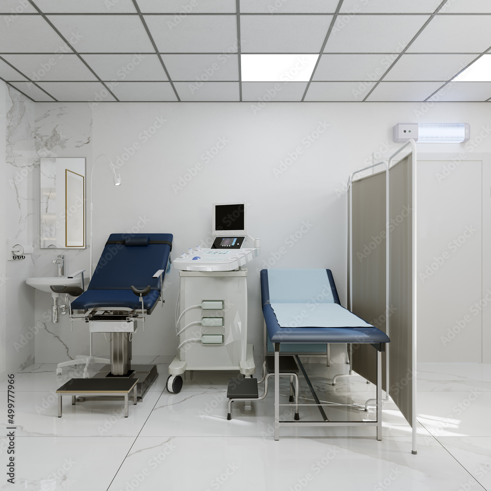 Modern interior of a women's clinic. Gynecology room with special ...