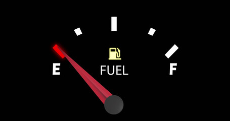 Poster - Image of fuel gauge moving over black background