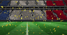 Image Of Gold Confetti Falling Over Flag Of France In Sports Stadium