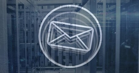 Message icon and data processing against computer server room
