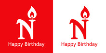 Logo Con Texto Happy Birthday Con Letra N Con Forma De Vela En Fondo Rojo Y Fondo Blanco