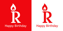 Logo Con Texto Happy Birthday Con Letra R Con Forma De Vela En Fondo Rojo Y Fondo Blanco