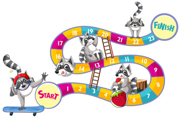 Poster - Ladder game template withmany raccoons