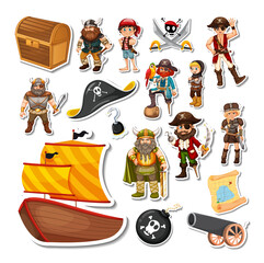 Wall Mural - stickers pack of pirate cartoon characters and objects