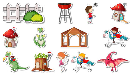 Wall Mural - Sticker set of fantasy fairy tale cartoon characters