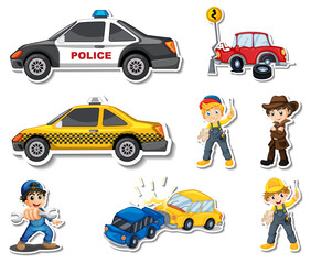 Wall Mural - Sticker set of professions characters and objects