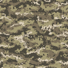 Wall Mural - Khaki pixel camouflage seamless pattern. Vector