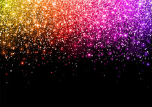 Multicolor Sparkling Scattered Glitter On Black Background. Vector