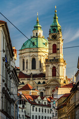 Sticker - The dome of St. Nicholas Church in the early morning sunlight.