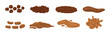 Poop excrement for bristol scale chart. Different type of poo - hard, soft, watery cartoon vector icon isolated on white background. Brown heap of shit . Flat design vector clip art poo illustration.