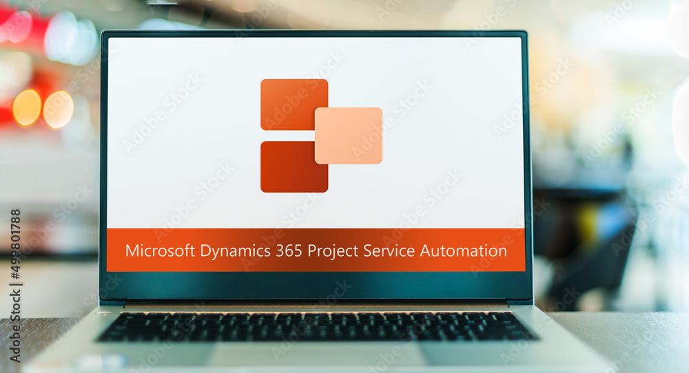 Laptop computer displaying logo of Microsoft Dynamics 365 Project ...