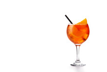 Glass Of Aperol Spritz Cocktail Isolated On White Background. Copy Space