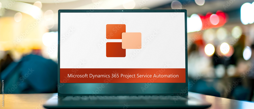 Laptop computer displaying logo of Microsoft Dynamics 365 Project ...