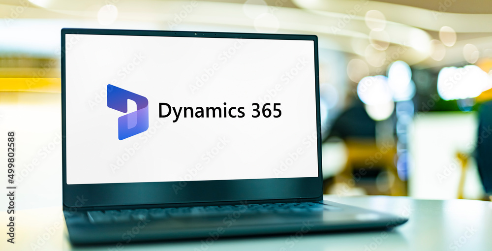 Laptop computer displaying logo of Microsoft Dynamics 365 Stock Photo ...