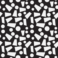 Poster - The most common white rectangles and circles repeat seamlessly in the example. Vector seamless pattern with black background and primitive white rectangles or circles.