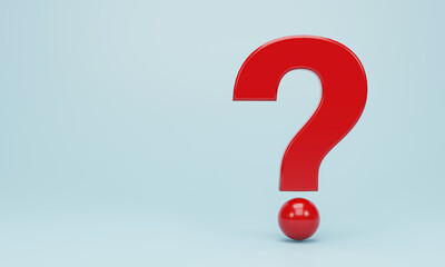 Fototapete - 3D Rendering, 3d illustration. Red question marks icon on blue pastel background. FAQ and QA concept.