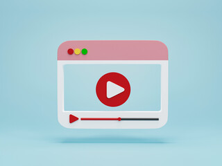 Poster - 3d render 3d illustration. minimal style video player media with play button on blue background. video playback concept
