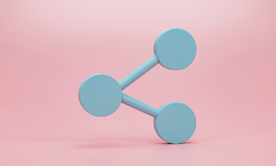 Poster - 3d render, 3d illustration. Share sign icon. Geometric minimal symbol for website on pink background. social media, connection, network concept.