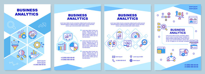 Wall Mural - business analytics blue brochure template. increasing productivity. leaflet design with linear icons