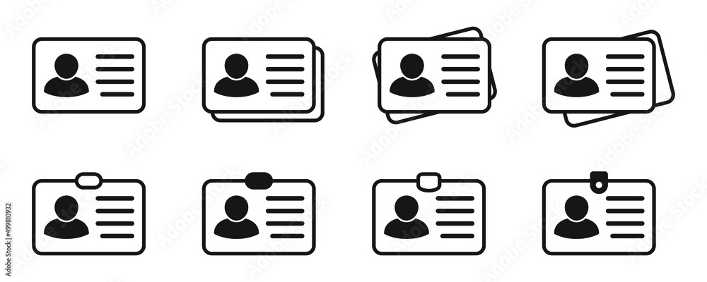 ID Card icon collection. Employee clerk card, driver license ...