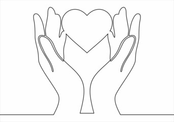 Wall Mural -  drawing of hand holding heart.vector illustration