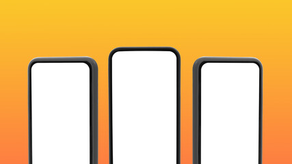 Poster - Three Smartphones With Blank Screens Over Yellow Studio Background, Mockup