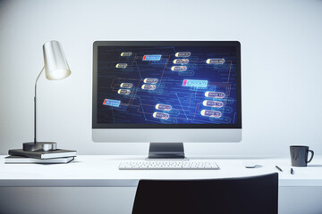 Fototapete - Abstract creative coding concept on modern laptop screen. 3D Rendering