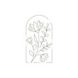Romantic nature flower plant with buds, stem, leaves at antique arch frame decorative design vector