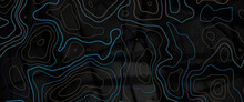 3D Colorful Topographic Map Background Concept. Topo Contour Map Magic Black Neon Light Curved Lines.