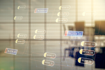 Aufkleber - Multi exposure of abstract software development hologram on a modern meeting room background, research and analytics concept