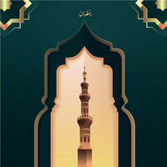 Wall Mural - ramadan background with tower of mosque