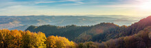 Golden Autumn In The Carpathians. Panorama Of The Morning Mountain Landscape